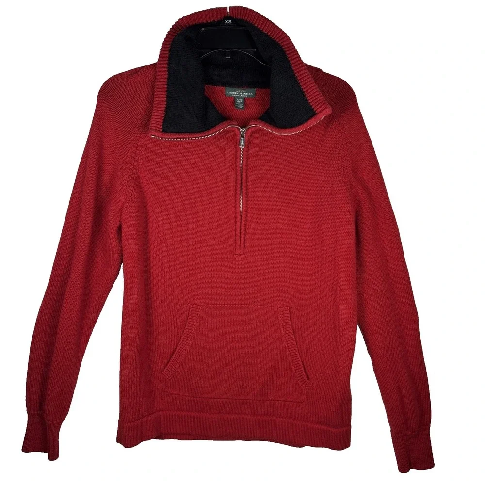 Vtg Lauren Ralph Lauren Active Red 1/4 Zip Knit Pullover‎ Sweater Women's Sz XL